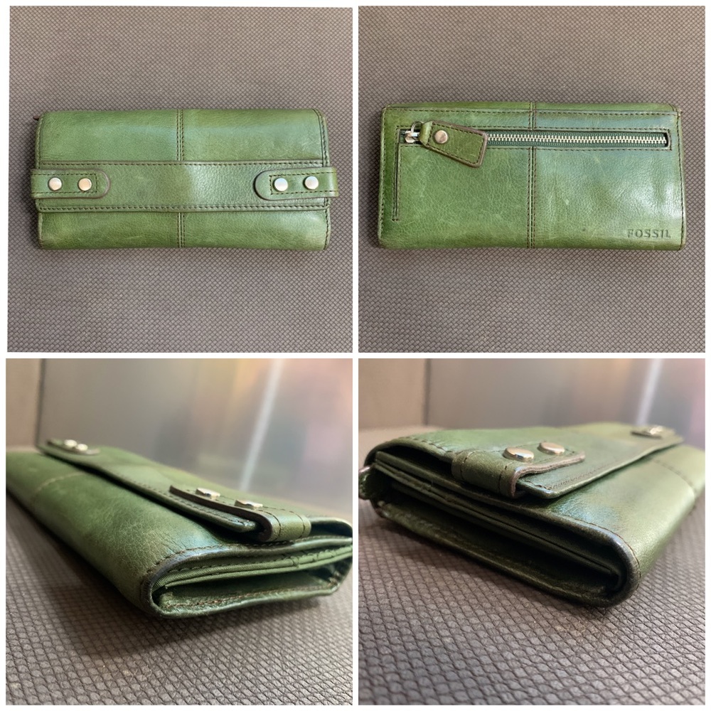 FOSSIL Leather Olive Green Wallet Clutch